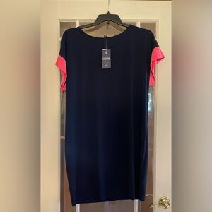 Chaps Navy Blue Mini Dress Pink Accent